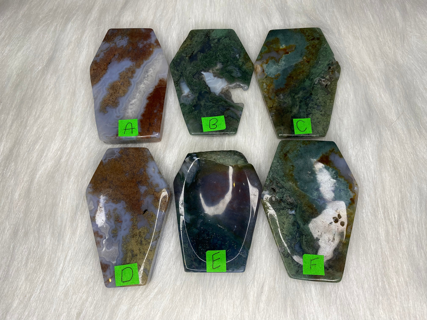 Moss Agate Coffin Bowls